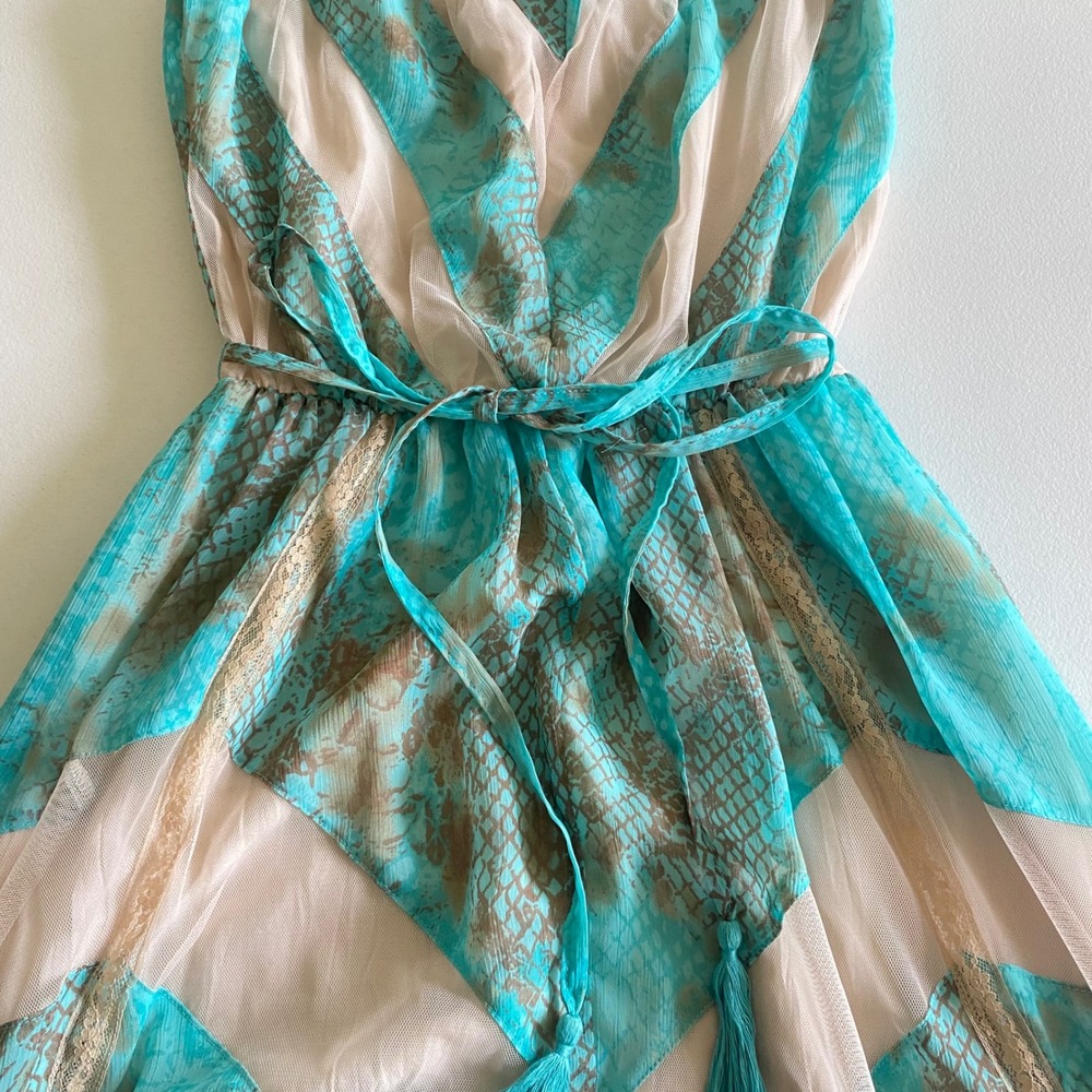 Mushka by Sienna Rose Turquoise Snakeskin Chevron Strapless Maxi Dress Womens M - Picture 7 of 14